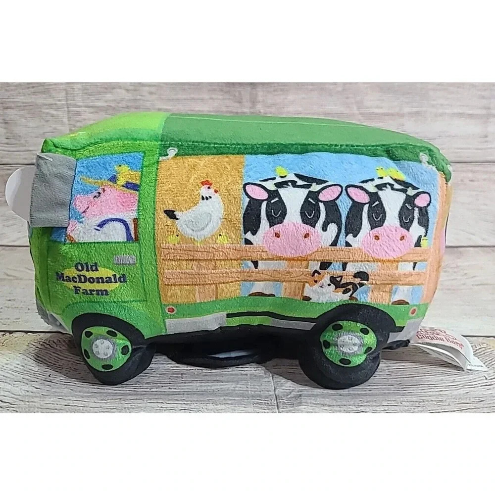 Cuddle Barn Plush Farmhouse Piggies Bus Plays 2 Tunes Green 10" New